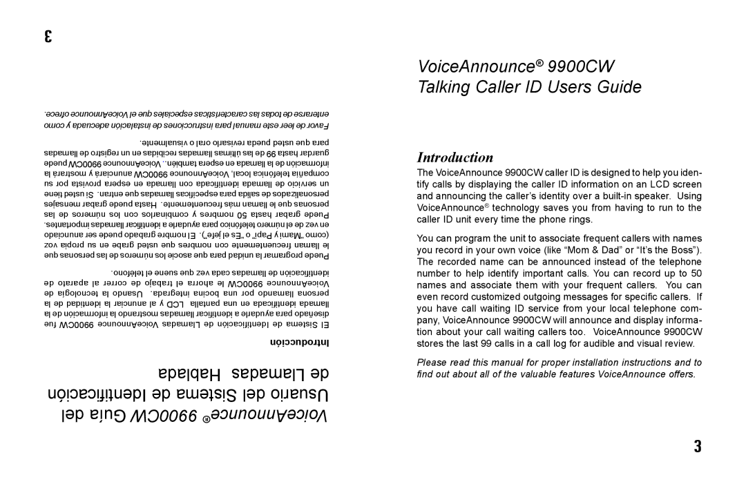 Primera Technology manual VoiceAnnounce 9900CW Talking Caller ID Users Guide, Introduction 