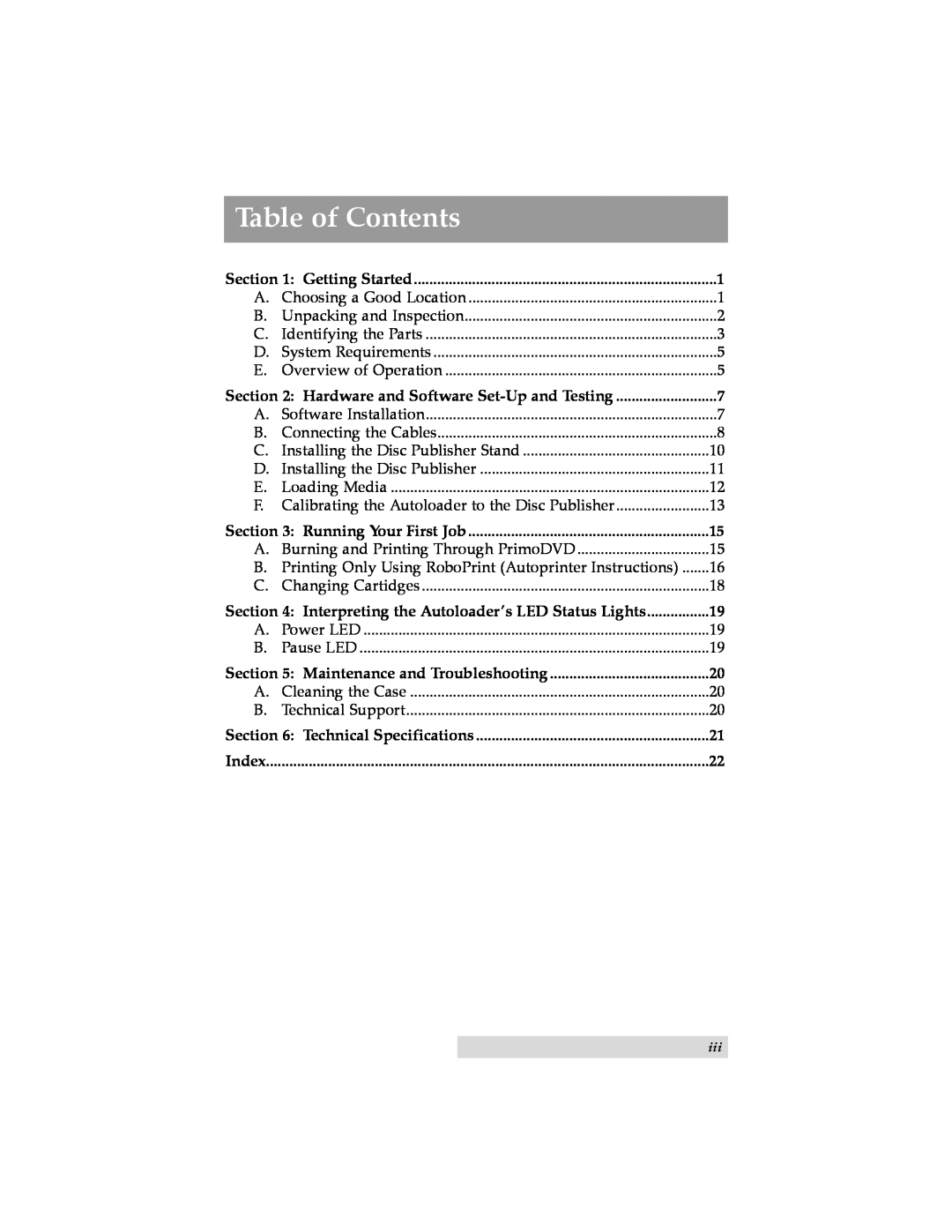 Primera Technology ADL-MAX user manual Table of Contents 