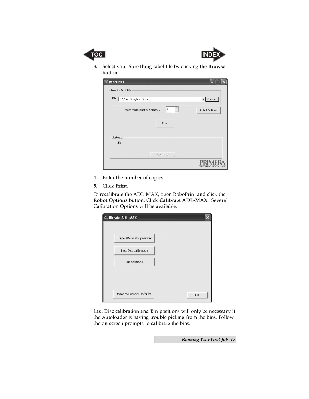 Primera Technology ADL-MAX user manual TOC Index 