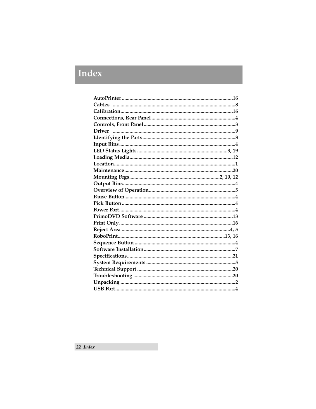 Primera Technology ADL-MAX user manual Index 