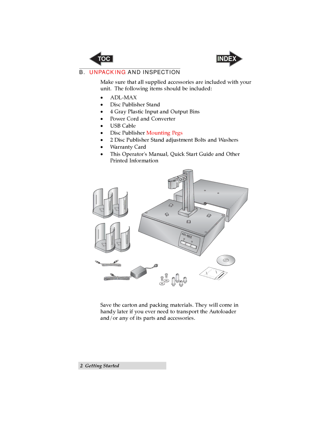 Primera Technology ADL-MAX user manual Unpacking and Inspection, Adl-Max 