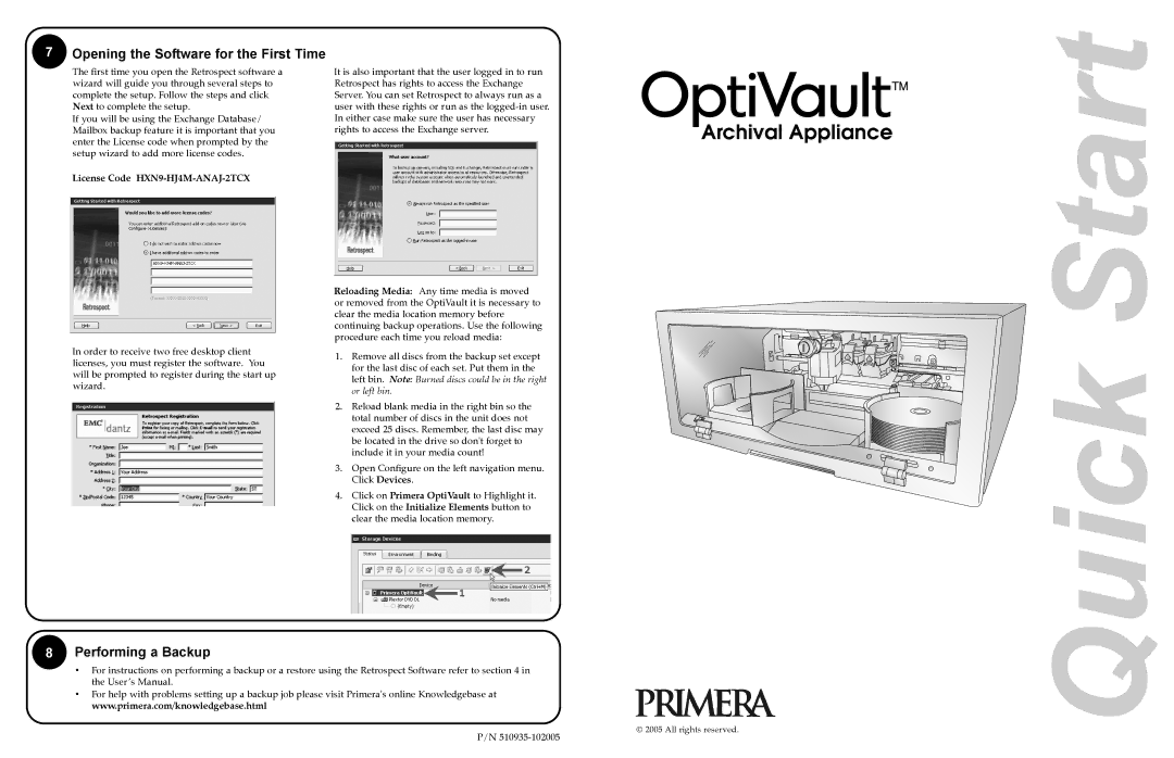 Primera Technology Archival Appliance quick start Opening the Software for the First Time, Performing a Backup 