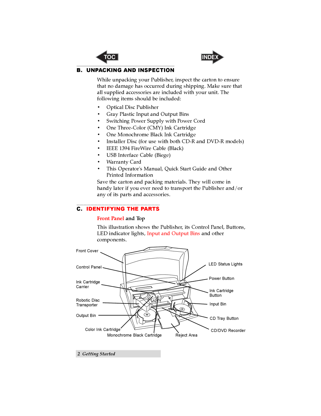 Primera Technology BravoTM user manual Unpacking and Inspection, Identifying the Parts 