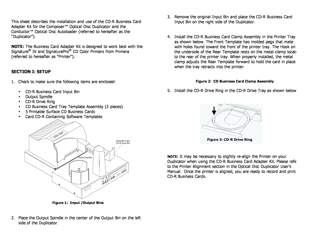 Primera Technology Business Card Adapter Kit user manual Section I: Setup 