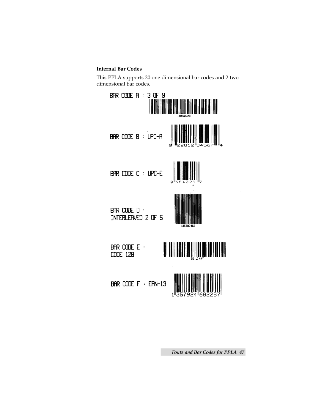 Primera Technology C-1000P manual Internal Bar Codes 