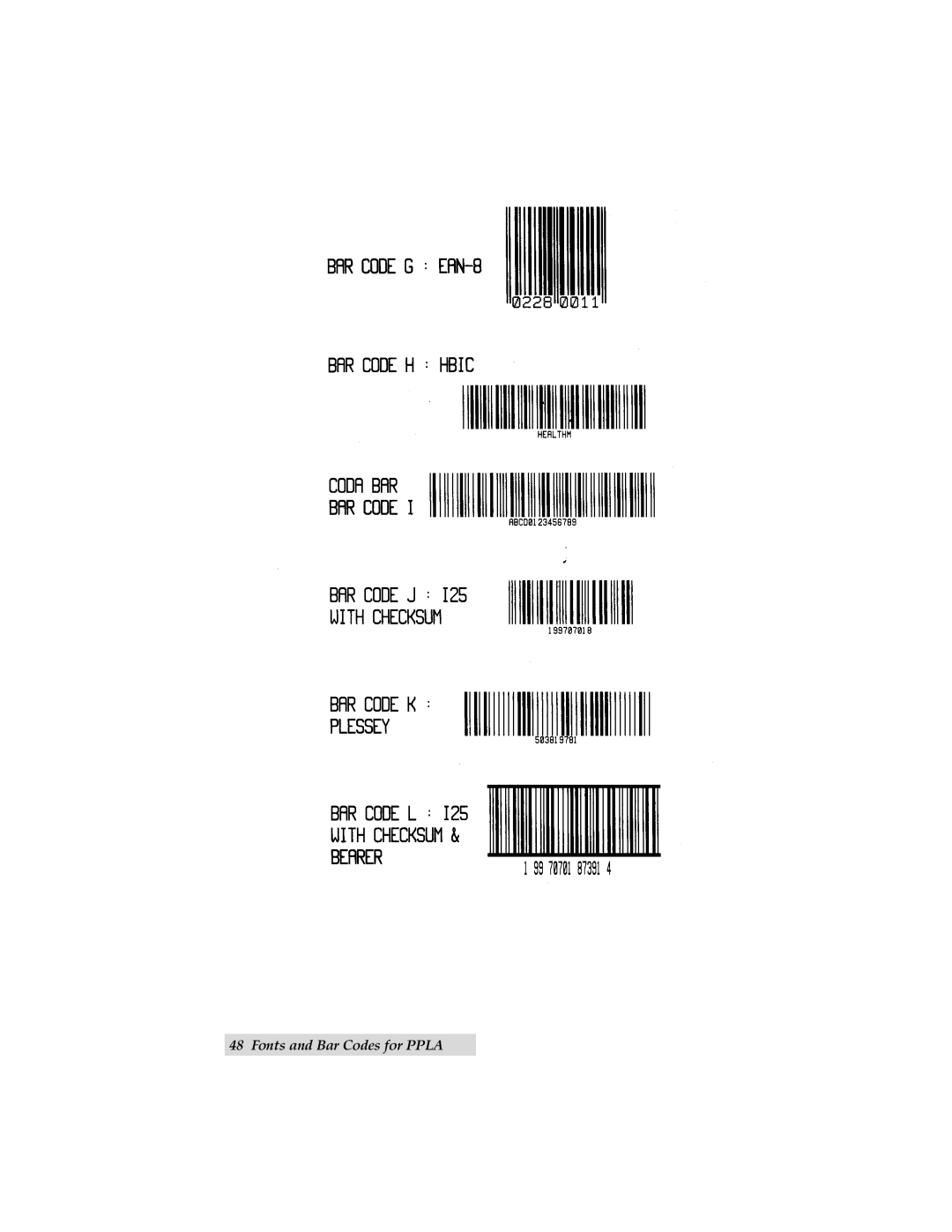 Primera Technology C-1000P manual Fonts and Bar Codes for Ppla 