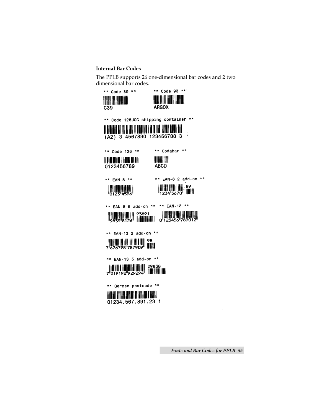 Primera Technology C-1000P manual Internal Bar Codes 