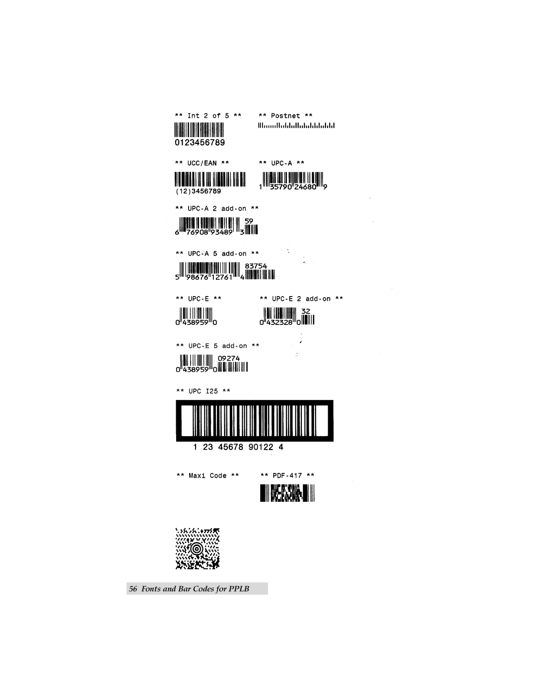 Primera Technology C-1000P manual Fonts and Bar Codes for Pplb 