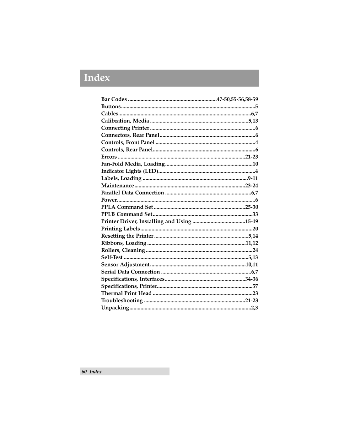 Primera Technology C-1000P manual Index 