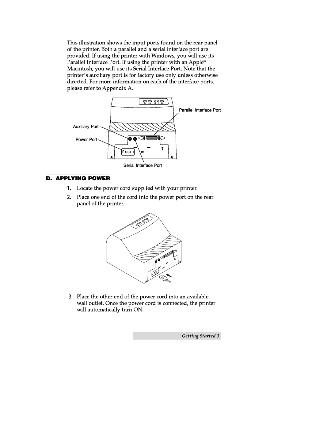 Primera Technology CD Color Printer II manual D. Applying Power 