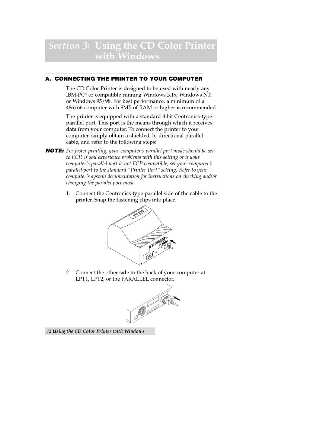 Primera Technology CD Color Printer II Using the CD Color Printer with Windows, Connecting the Printer to Your Computer 