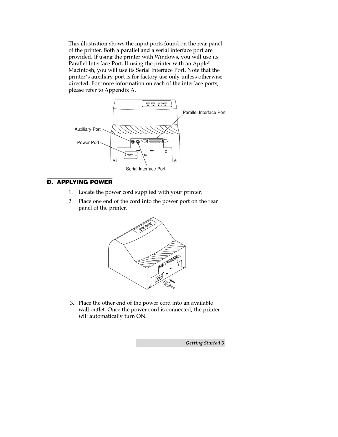 Primera Technology CD Color Printer II manual Applying Power 