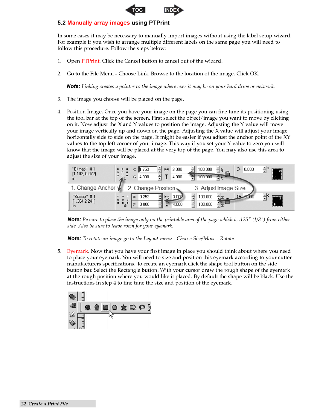 Primera Technology CX1200 specifications Manually array images using PTPrint 