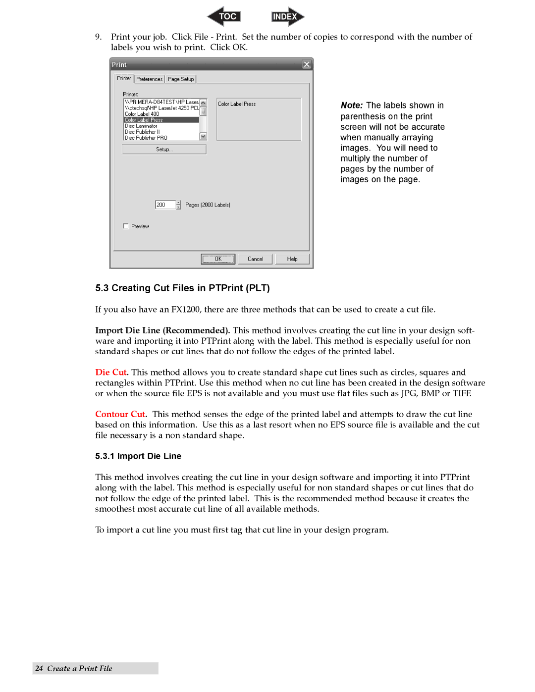 Primera Technology CX1200 specifications Creating Cut Files in PTPrint PLT, Import Die Line 