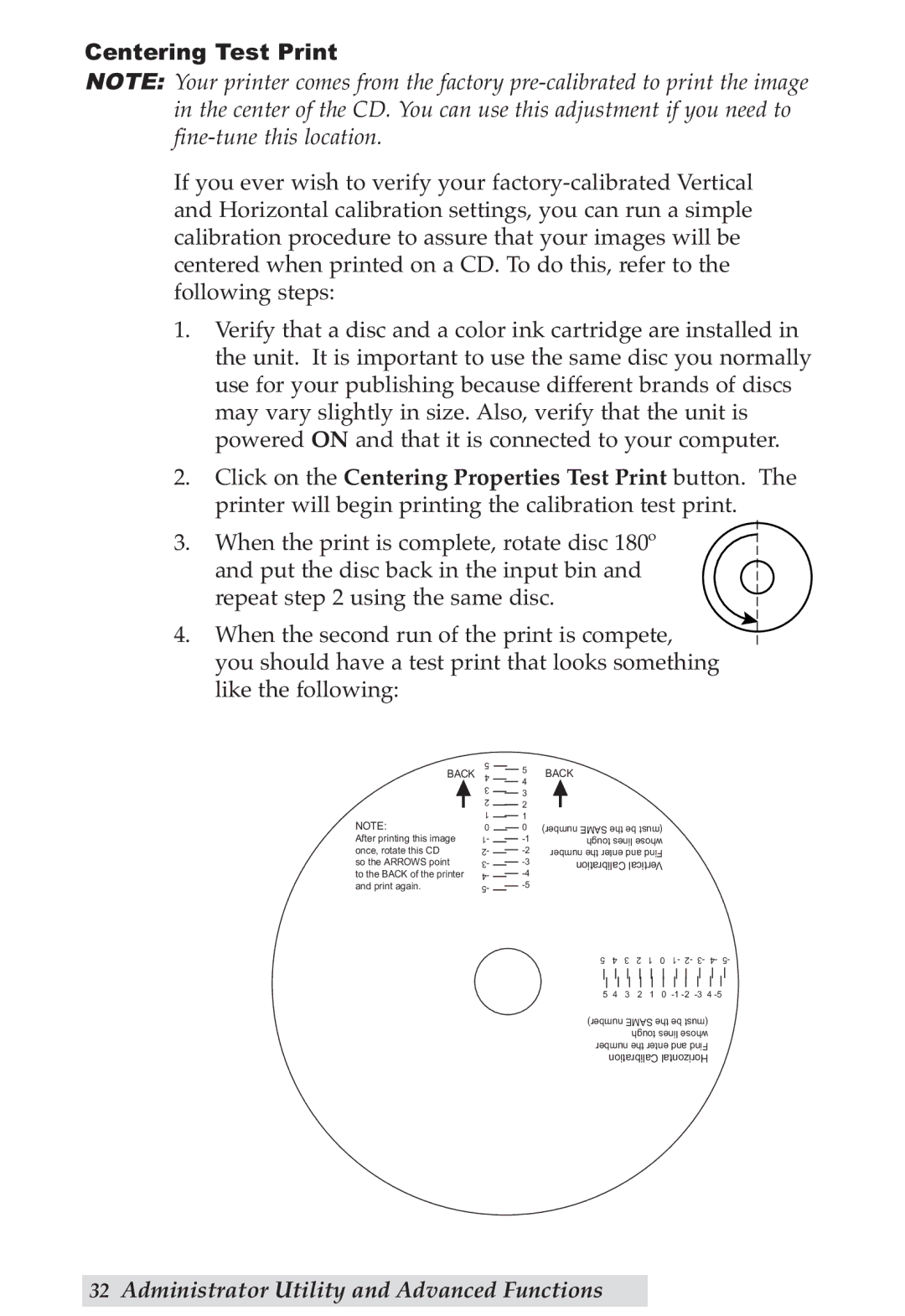 Primera Technology DP-XRn user manual Centering Test Print, Back 