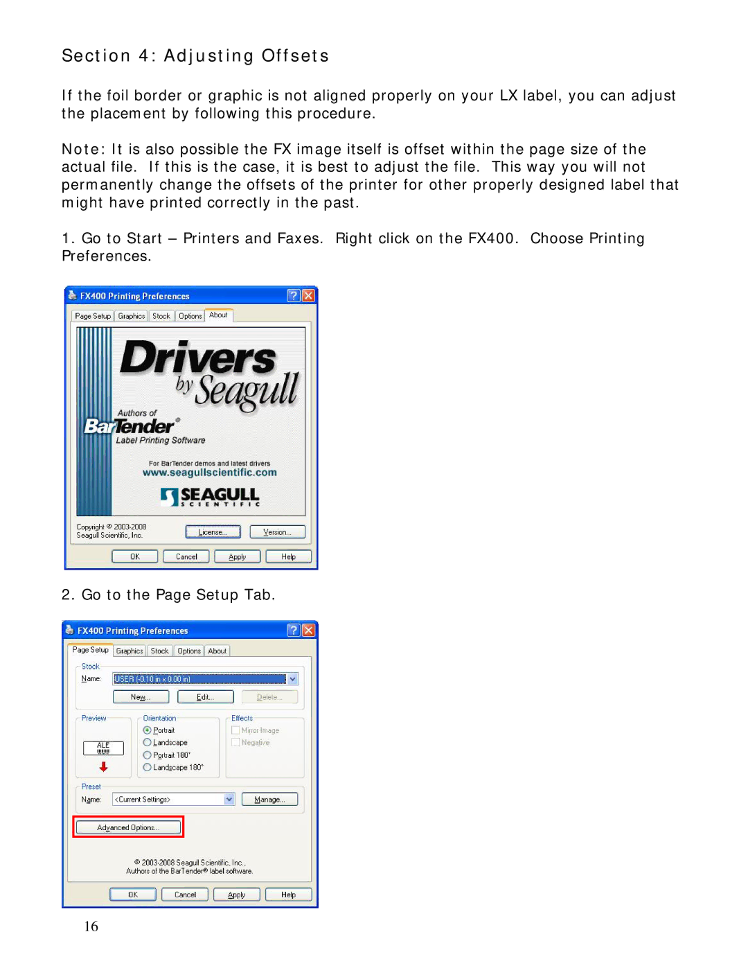 Primera Technology FX400 manual Adjusting Offsets 