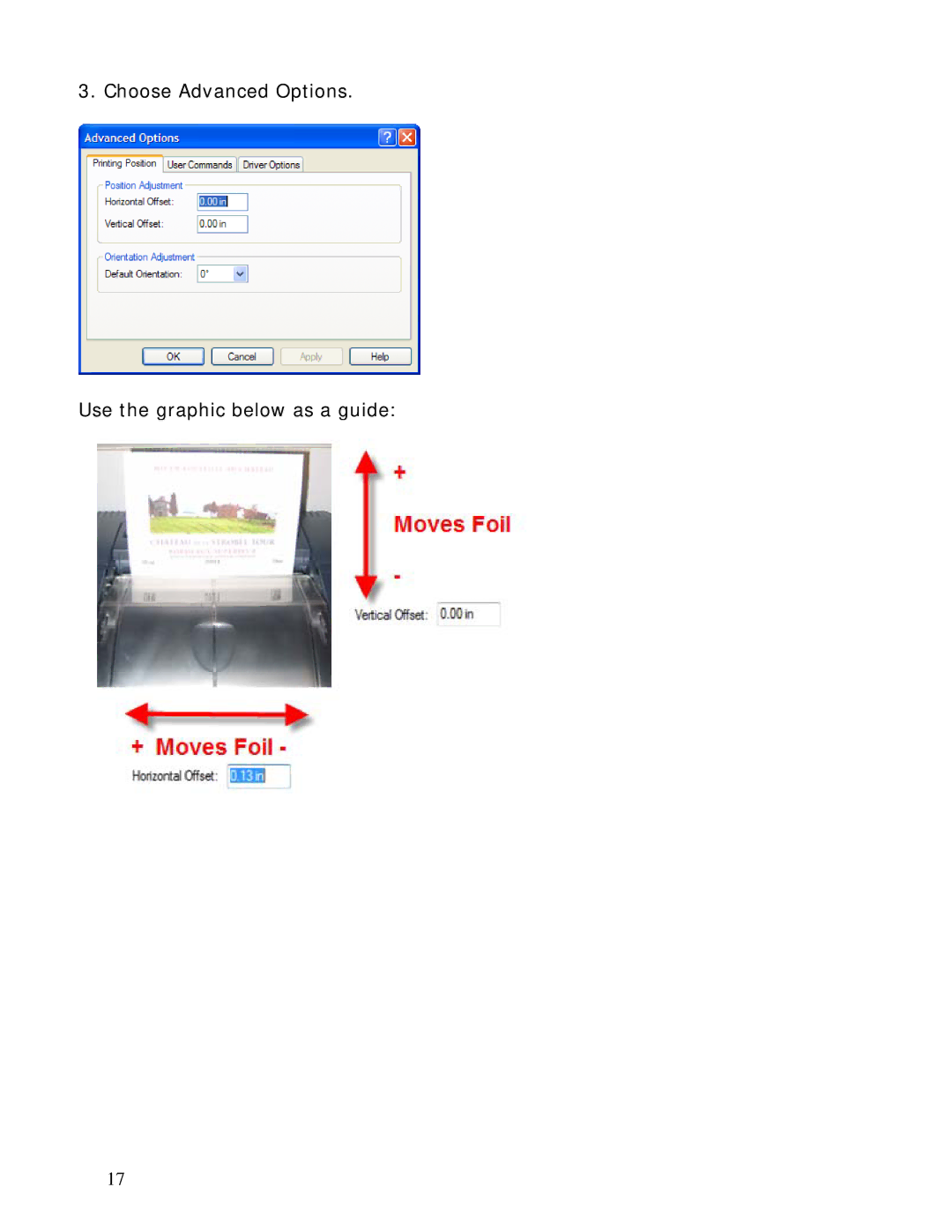 Primera Technology FX400 manual Choose Advanced Options Use the graphic below as a guide 