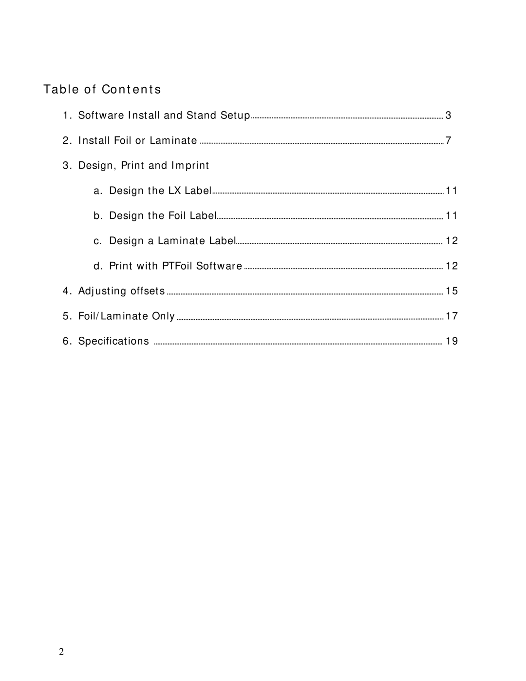 Primera Technology FX400 manual Table of Contents 