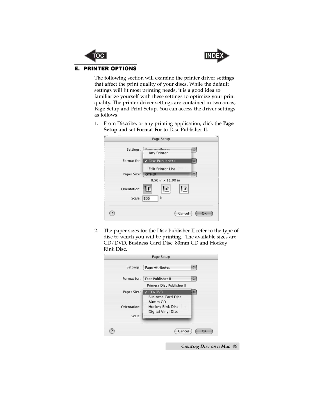 Primera Technology II user manual Printer Options 