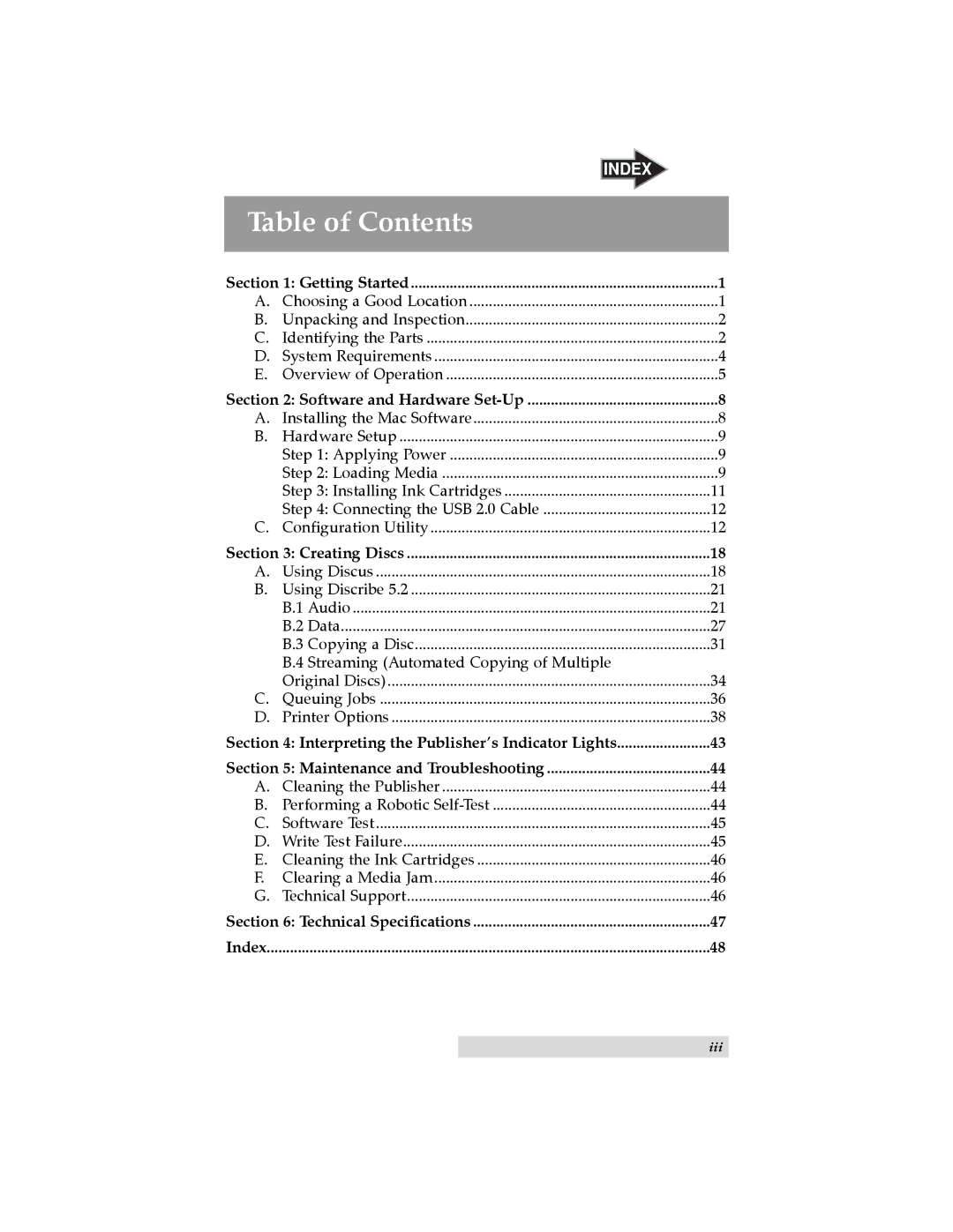 Primera Technology II user manual Table of Contents 