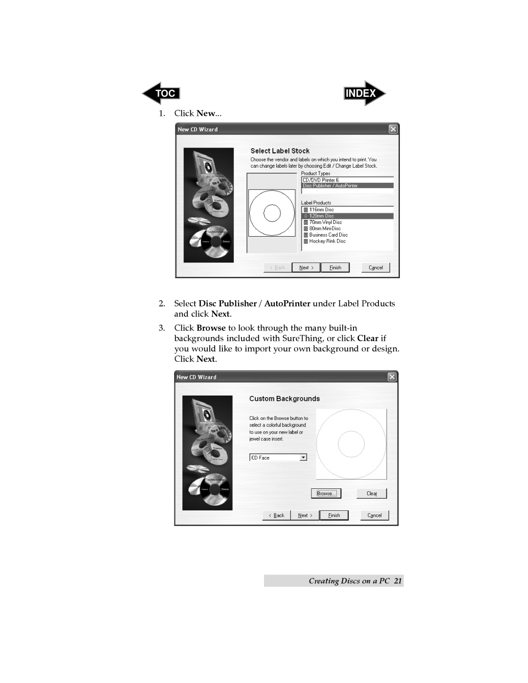 Primera Technology II user manual Index, Click New 