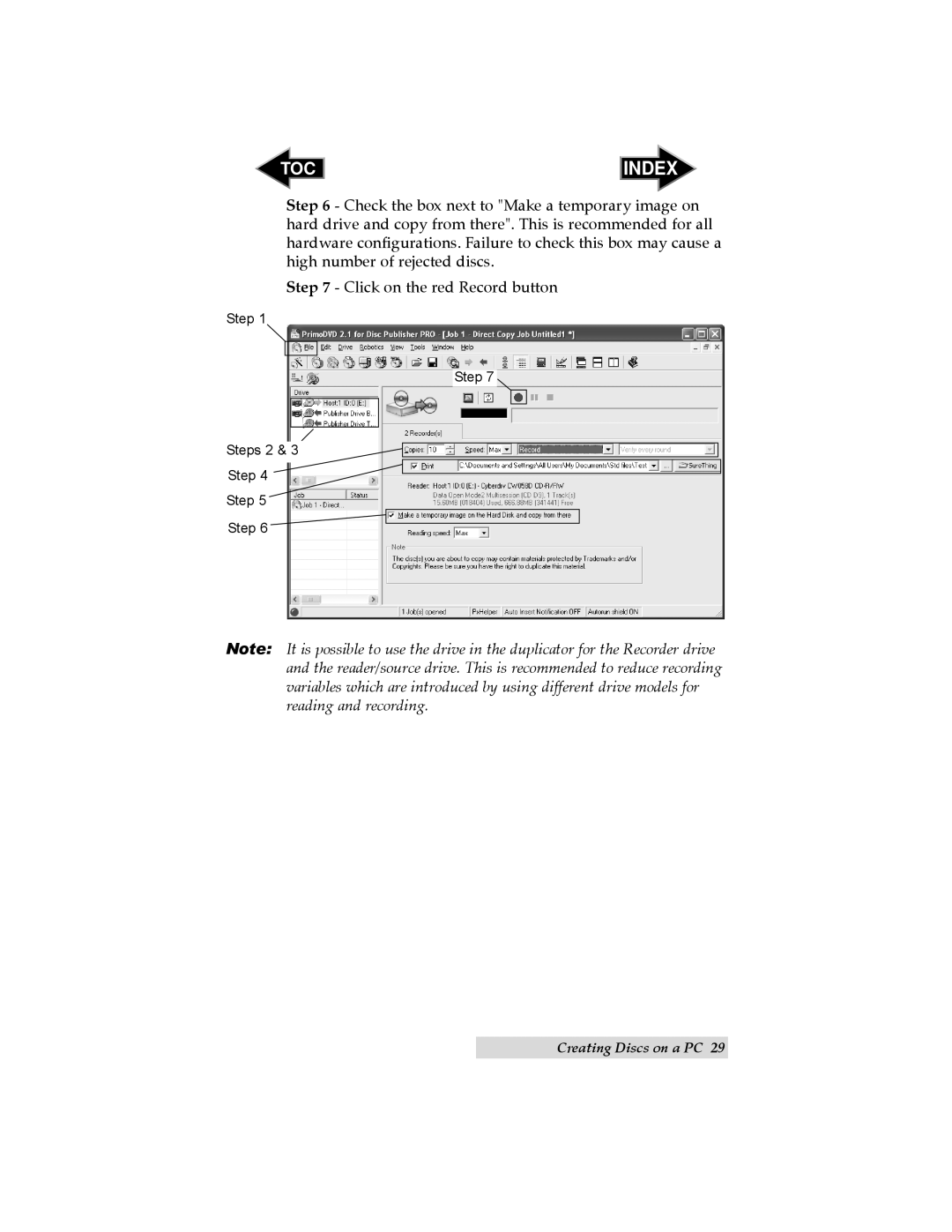 Primera Technology II user manual Index, Click on the red Record button 