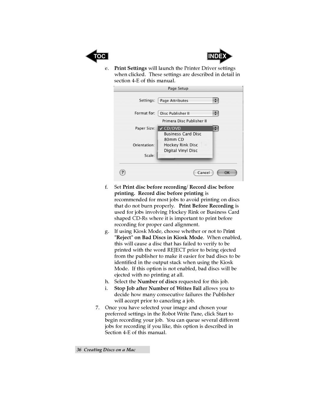 Primera Technology II user manual Index, Creating Discs on a Mac 