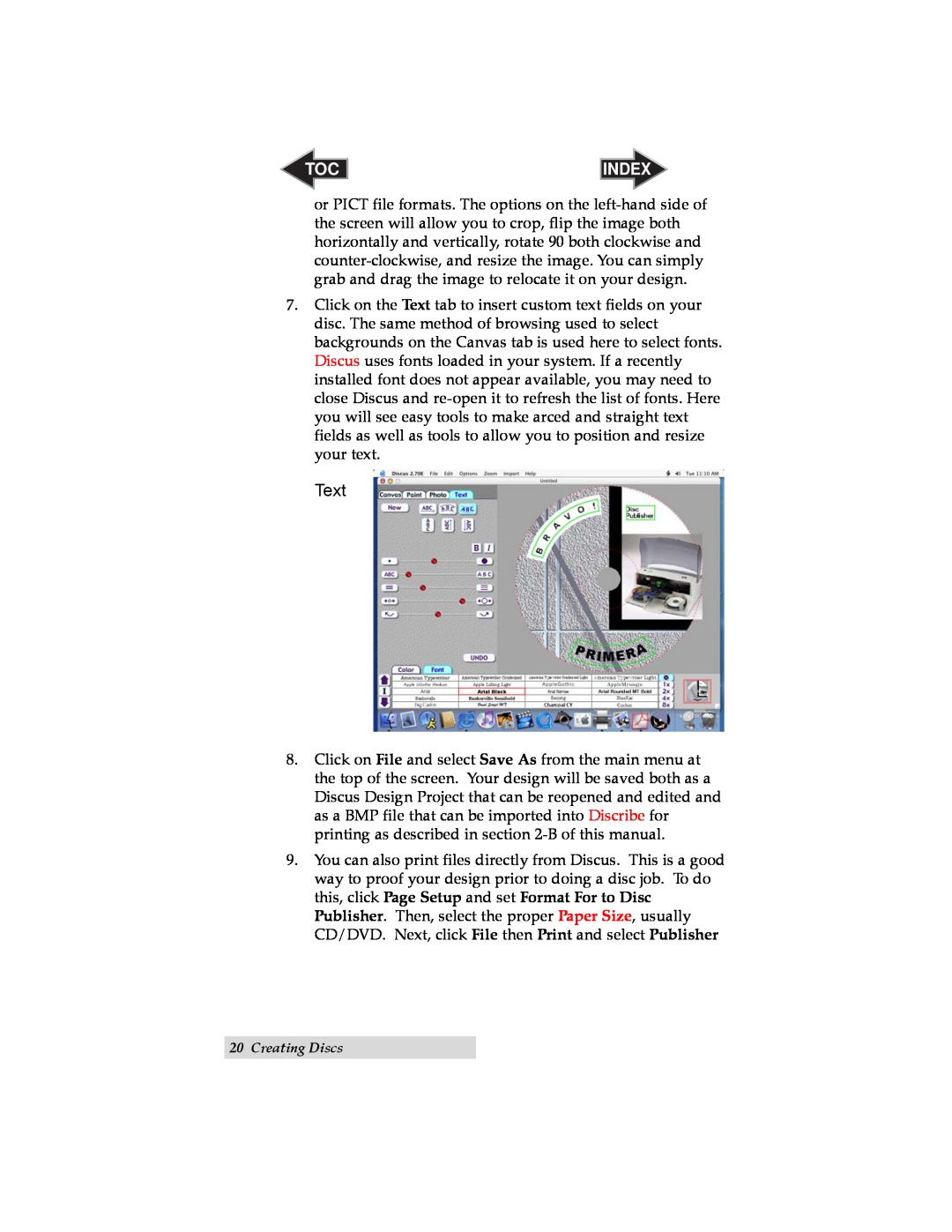 Primera Technology II user manual Text, Index, Creating Discs 