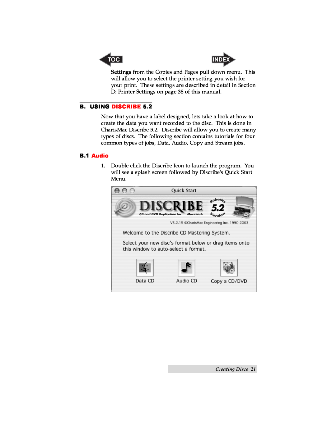Primera Technology II user manual Index, B. Using Discribe, B.1 Audio 