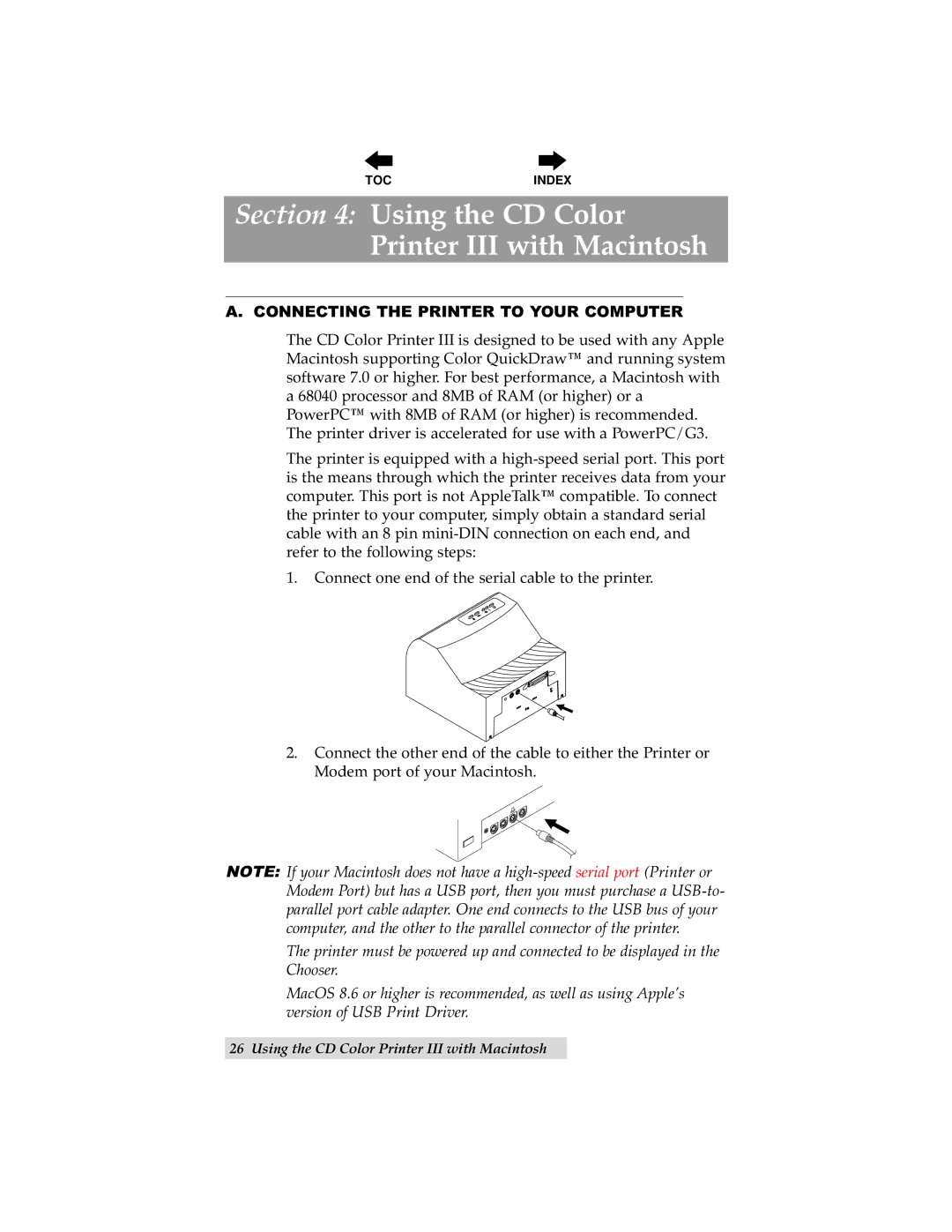 Primera Technology manual Using the CD Color Printer III with Macintosh, Connecting the Printer to Your Computer 