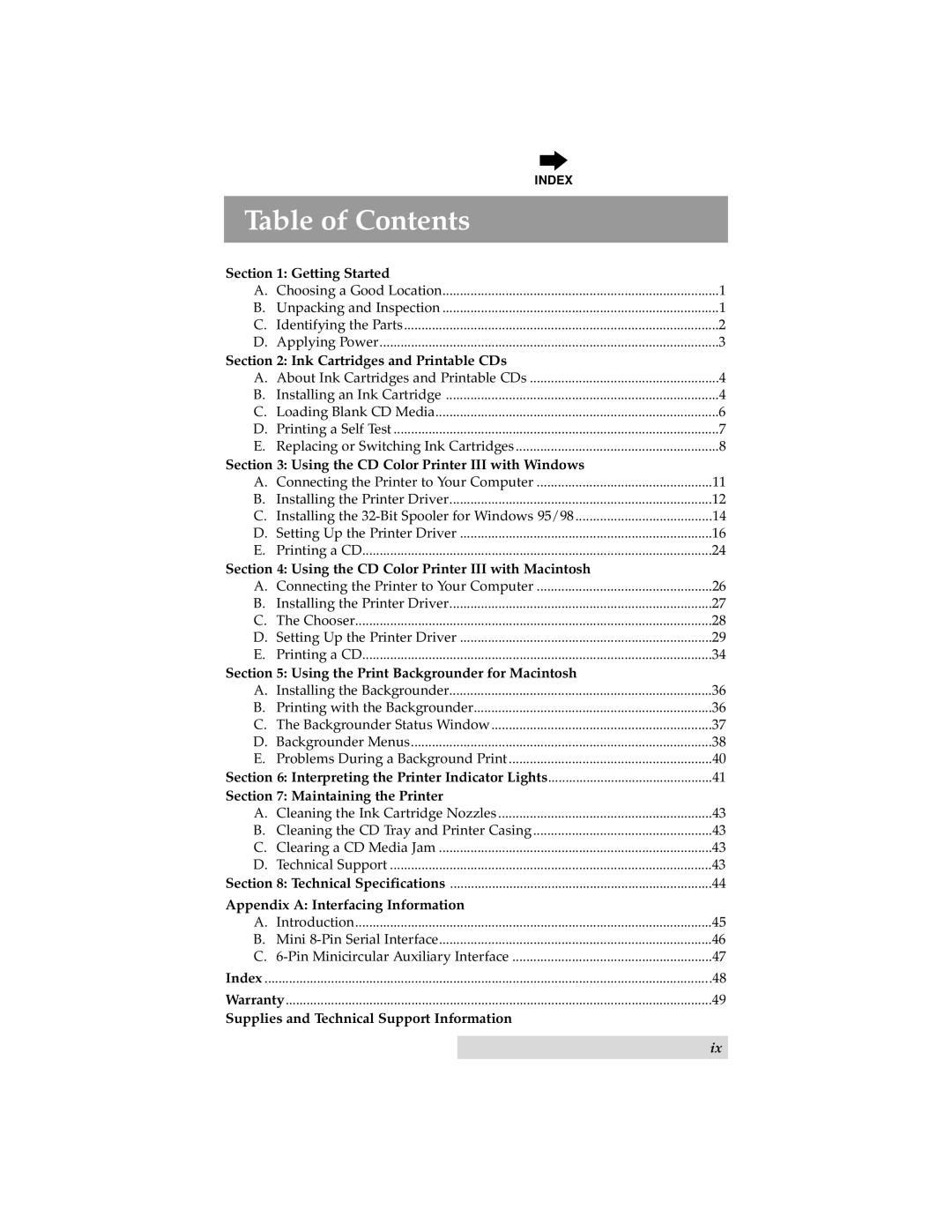 Primera Technology III manual Table of Contents 