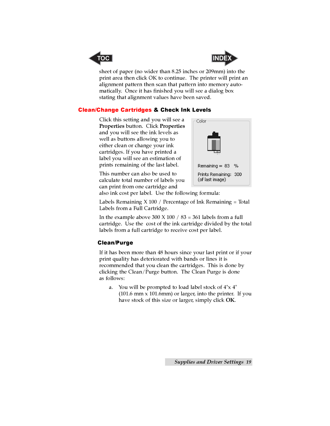 Primera Technology LX 810 user manual Clean/Change Cartridges & Check Ink Levels, Clean/Purge 