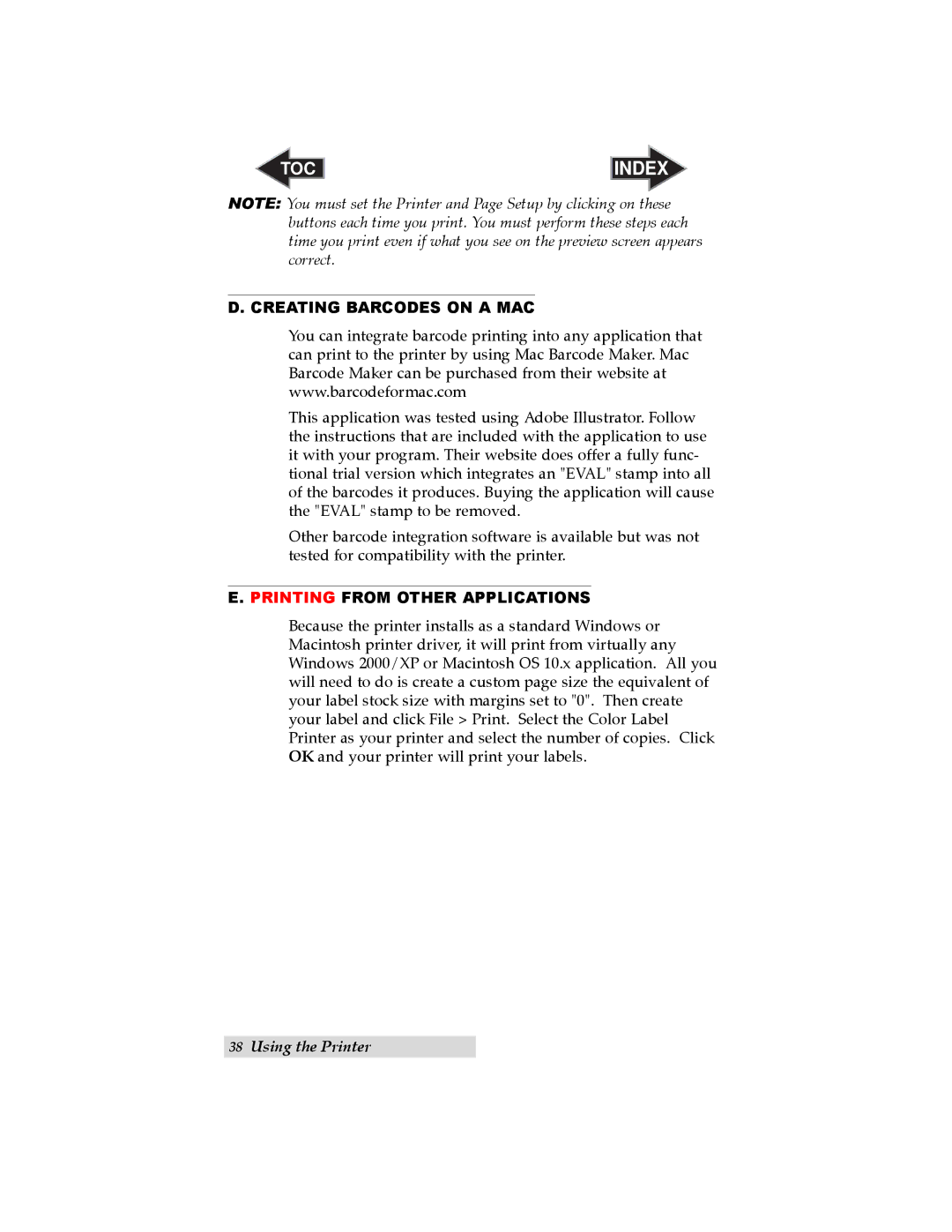 Primera Technology LX 810 user manual Creating Barcodes on a MAC, Printing from Other Applications 