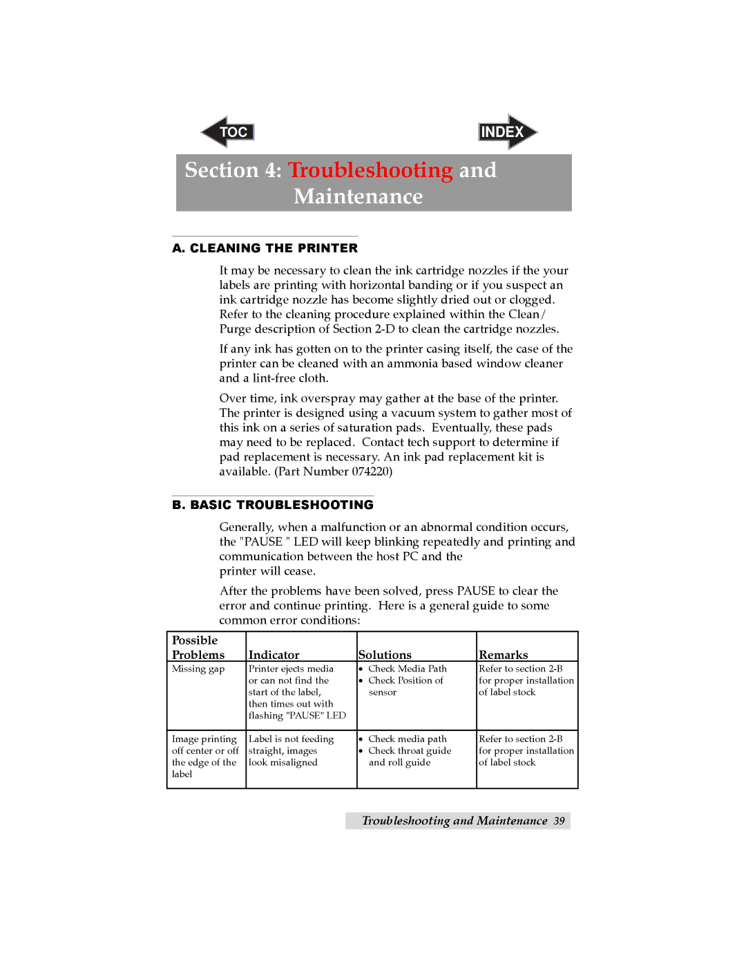 Primera Technology LX 810 user manual Cleaning the Printer, Basic Troubleshooting 