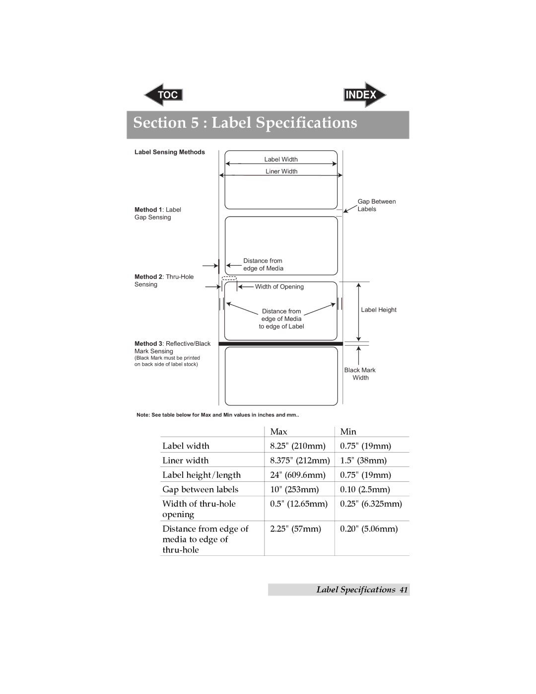 Primera Technology LX 810 user manual Label Specifications, Label Sensing Methods Method 1 Label 