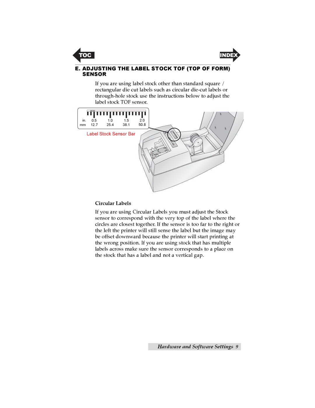 Primera Technology LX200 user manual Adjusting the Label Stock TOF TOP of Form Sensor, Circular Labels 