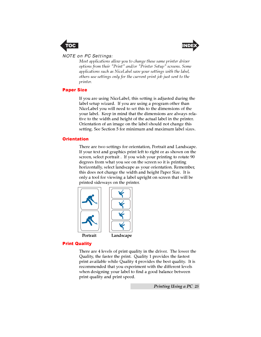 Primera Technology LX200 user manual Paper Size, Orientation, Portrait Landscape, Print Quality 