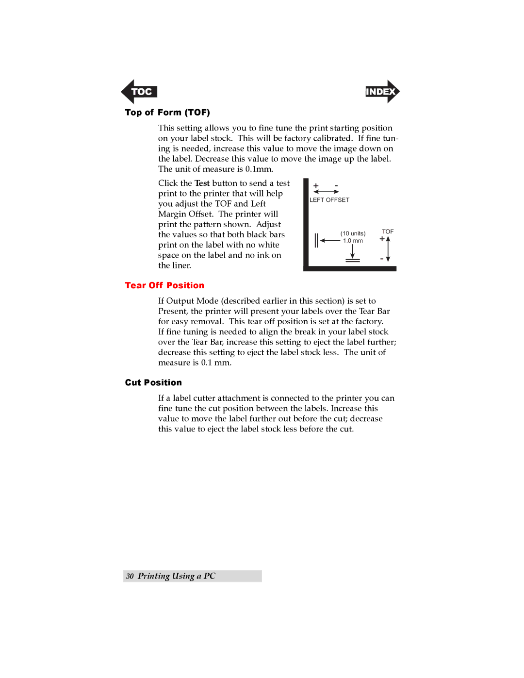 Primera Technology LX200 user manual Top of Form TOF, Tear Off Position, Cut Position 