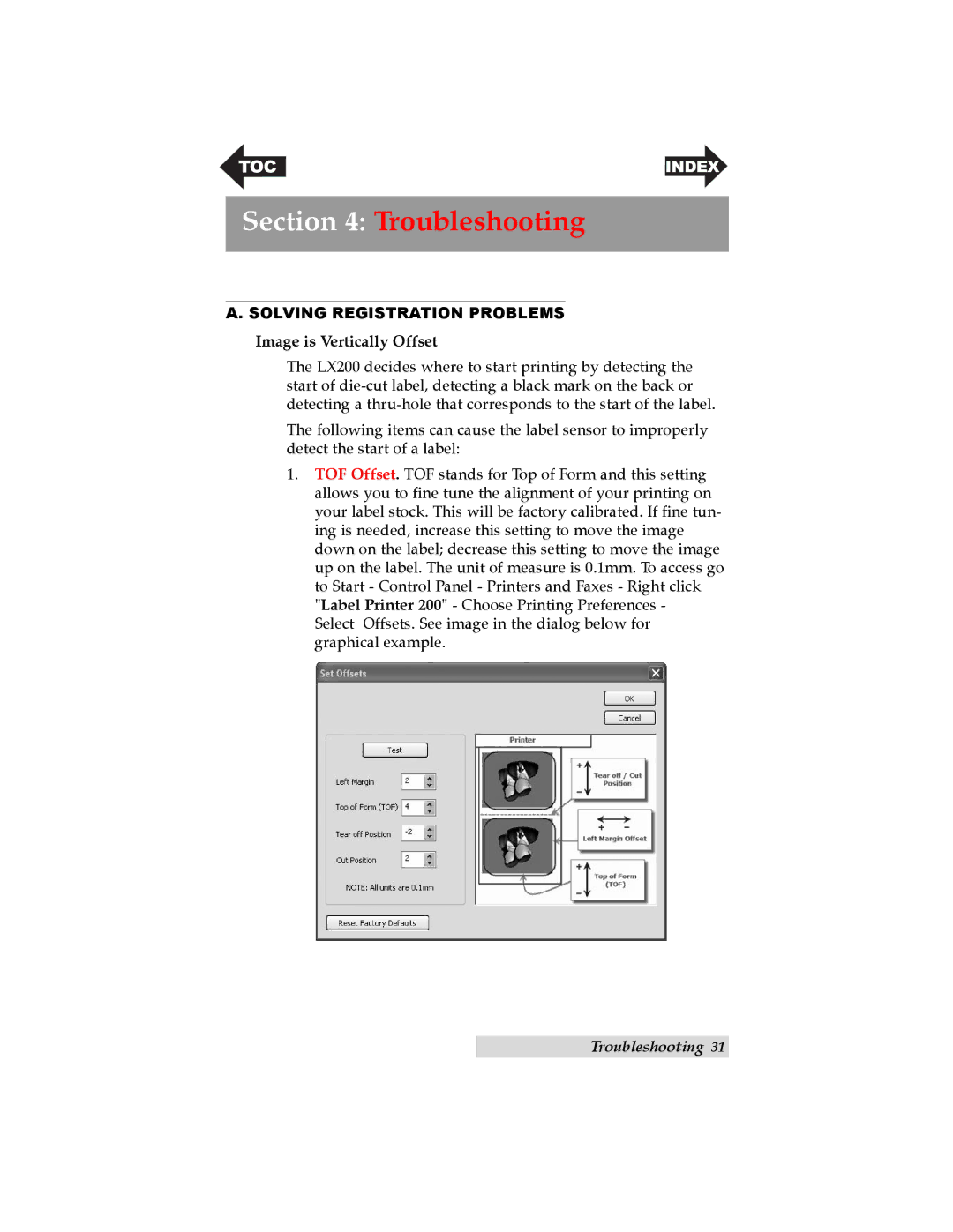 Primera Technology LX200 user manual Solving Registration Problems, Image is Vertically Offset 