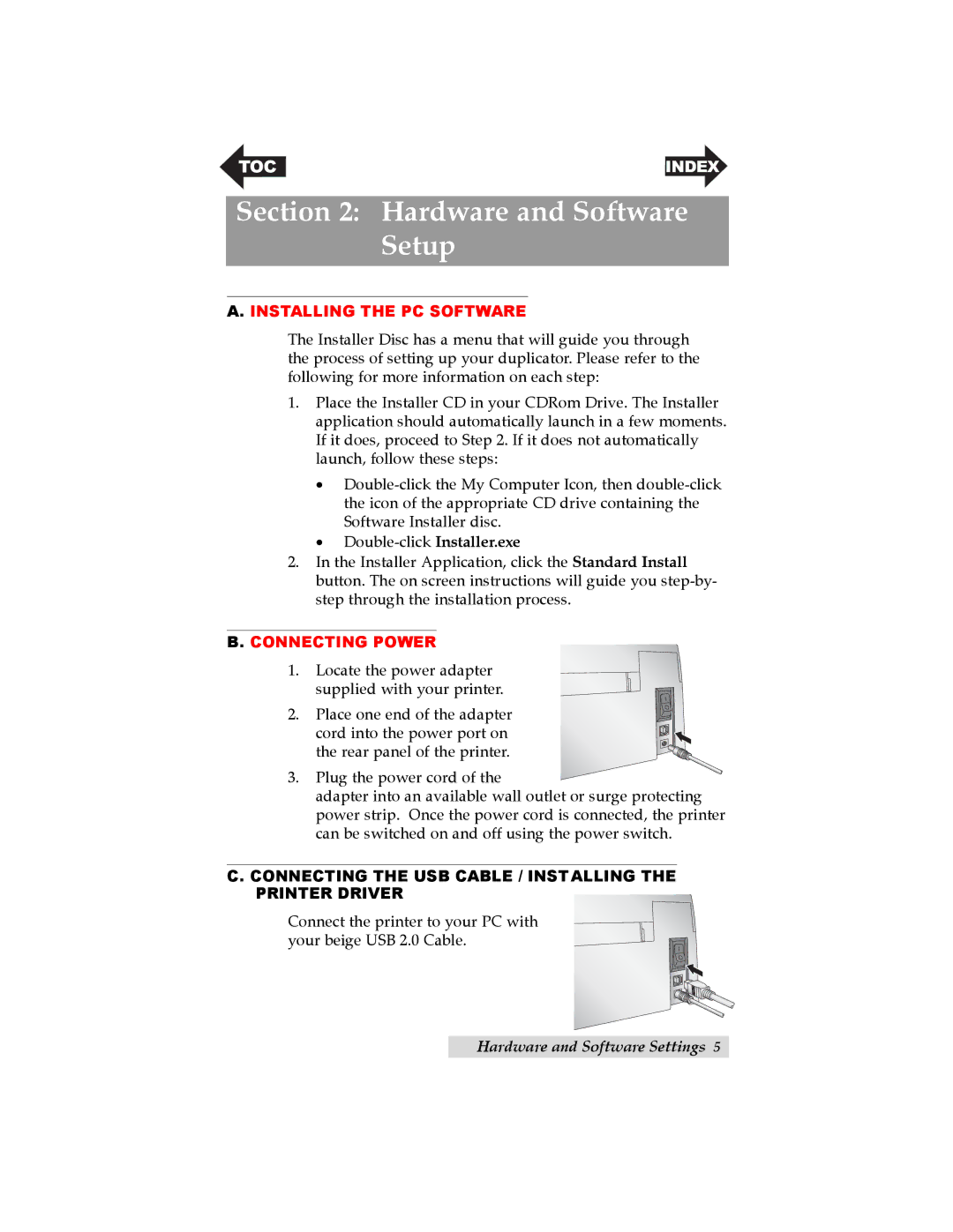 Primera Technology LX200 user manual Hardware and Software Setup, Installing the PC Software, Connecting Power 