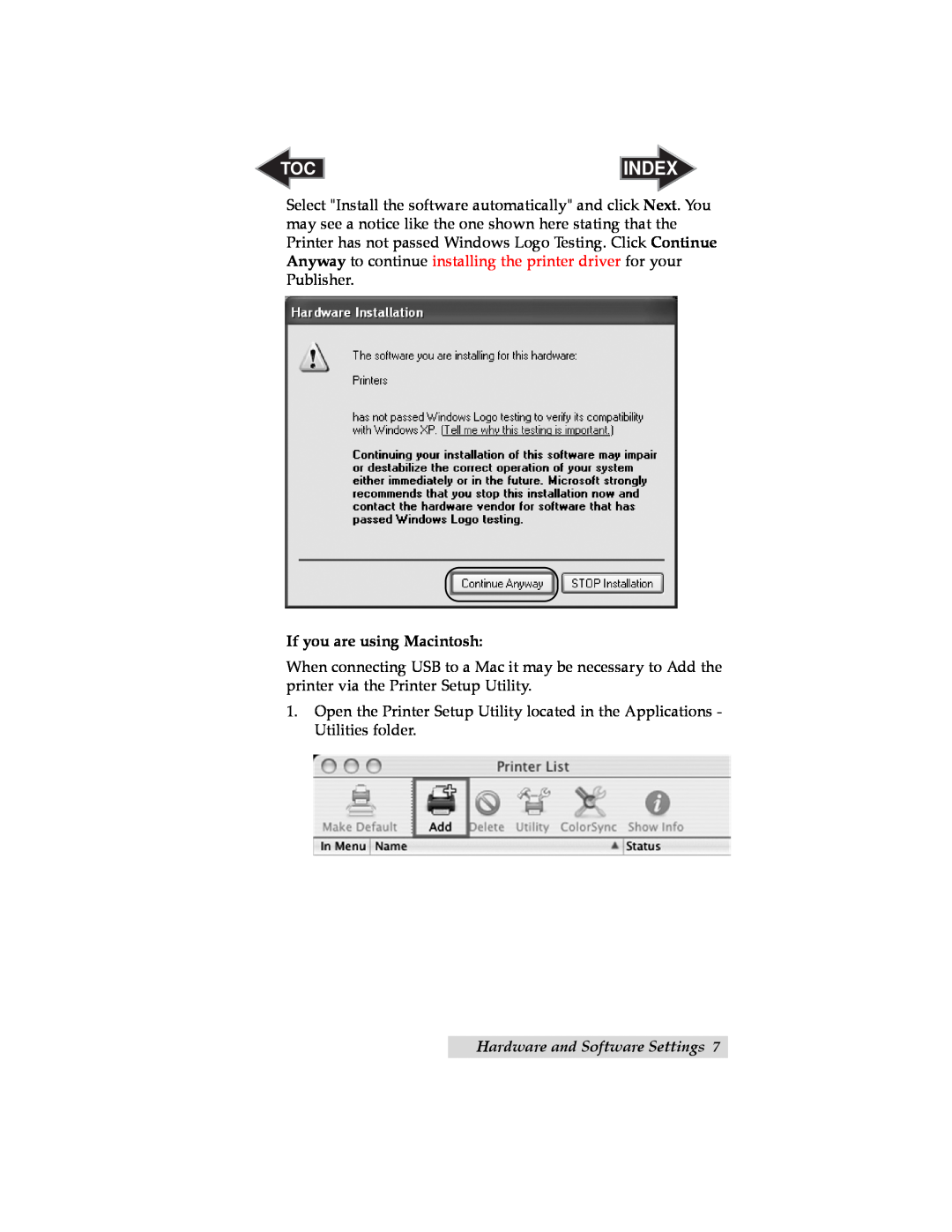 Primera Technology LX400 user manual Index, If you are using Macintosh, Hardware and Software Settings 