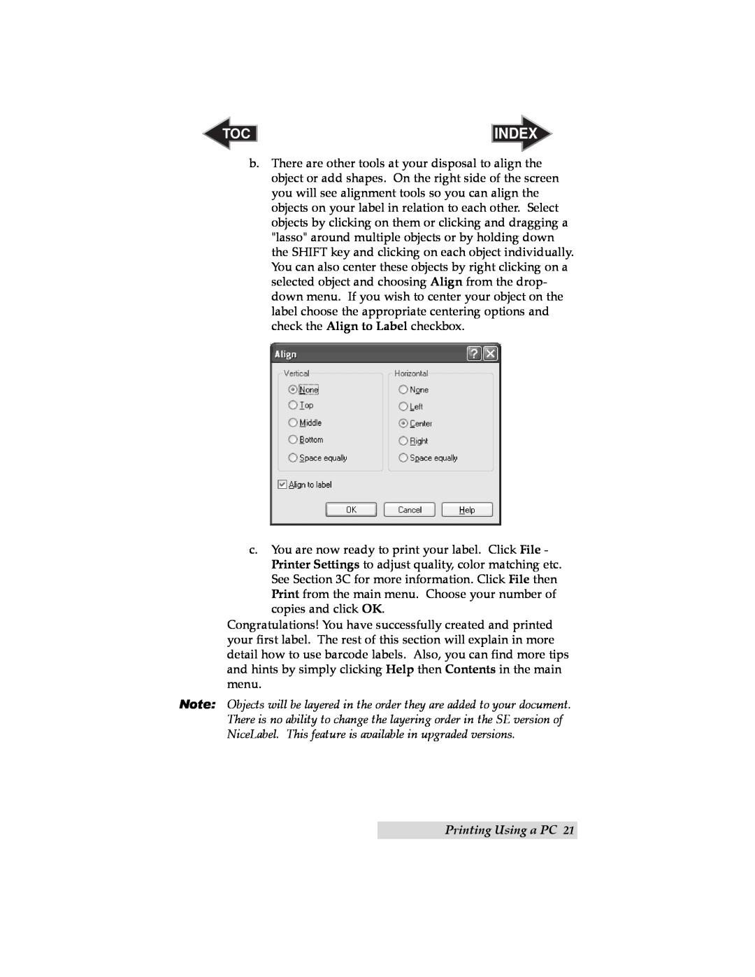 Primera Technology LX400 user manual Index, Printing Using a PC 