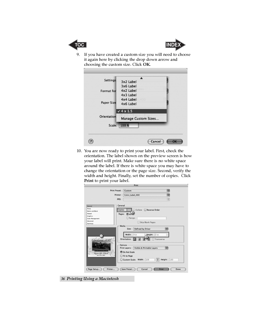 Primera Technology LX400 user manual Printing Using a Macintosh, Index 