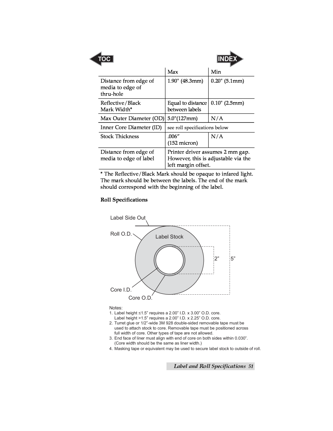Primera Technology LX400 user manual Label and Roll Specifications, Index 