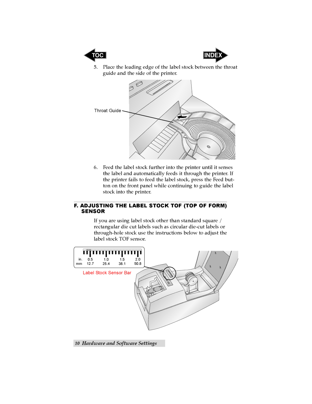 Primera Technology LX400 user manual Adjusting the Label Stock TOF TOP of Form Sensor 