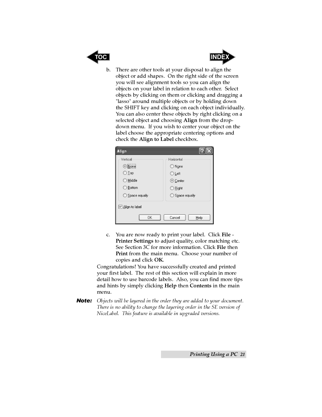 Primera Technology LX400 user manual TOC Index 