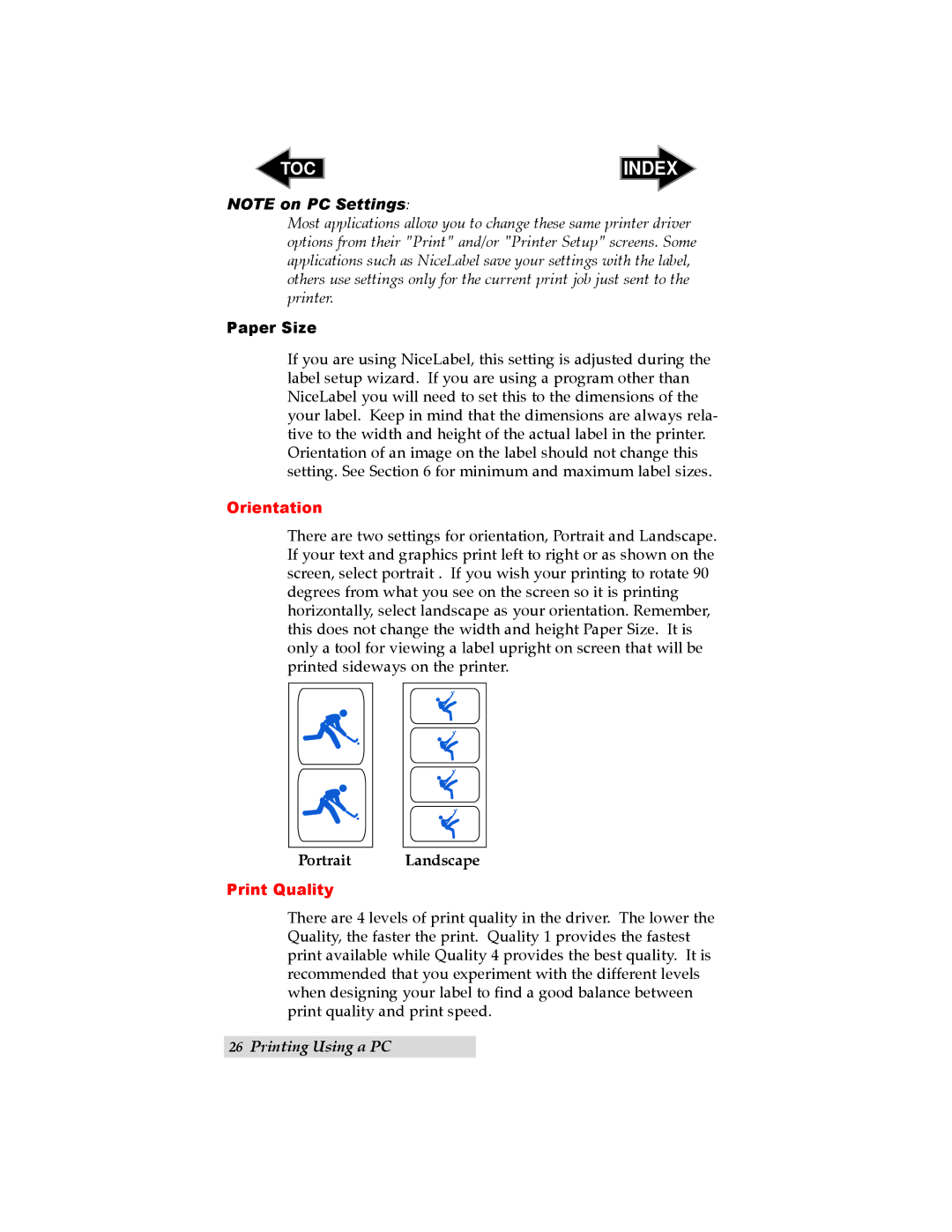 Primera Technology LX400 user manual Paper Size, Portrait Landscape 