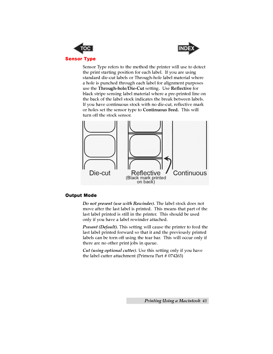 Primera Technology LX400 user manual Sensor Type 