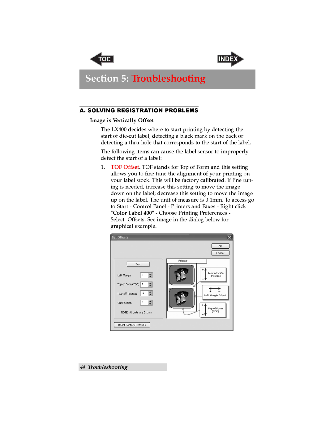 Primera Technology LX400 user manual Solving Registration Problems, Image is Vertically Offset 