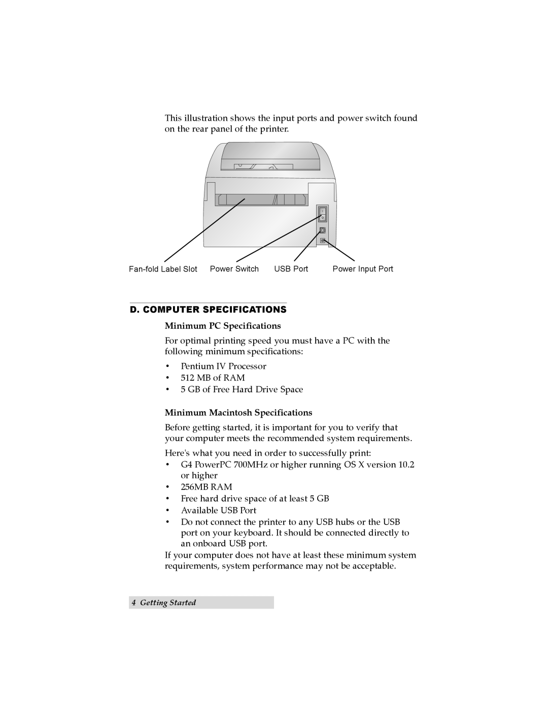 Primera Technology LX400 user manual Computer Specifications, Minimum PC Specifications, Minimum Macintosh Specifications 